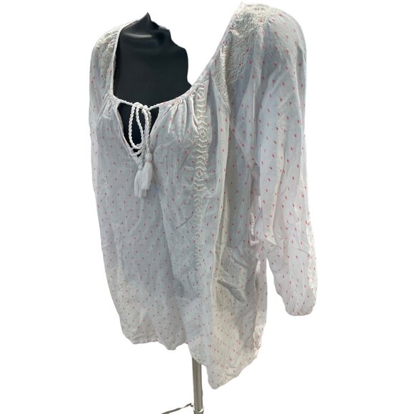 J. Crew Womens White Coral Polka Dot Peasant Blouse Embroidered Details Size L - Picture 3 of 11